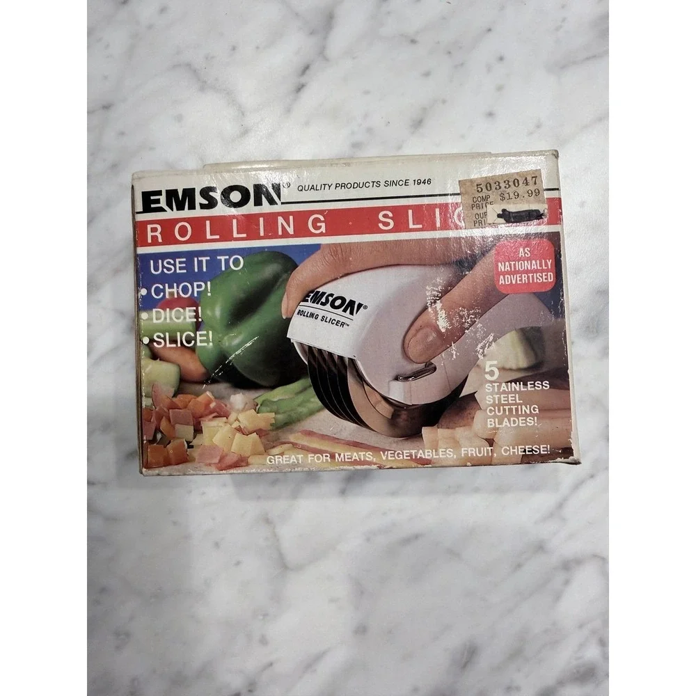 Vintage Emson Rolling Slicer 5 Stainless Steel Blades Manual Food Processor
